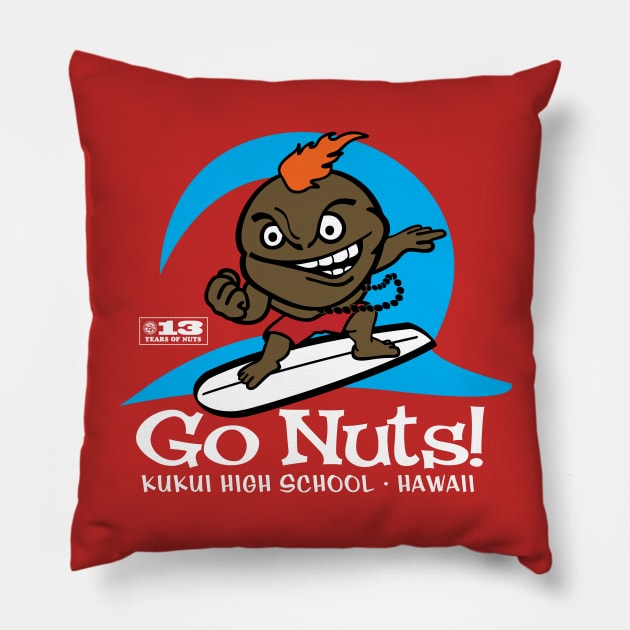 Kukui High School - Go Nuts! Blue Wave (13th Anniversary Edition) Pillow by valdezign