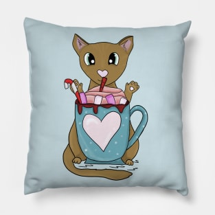 Hot chocolate cat Pillow