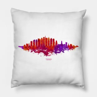 Philadelphia City Skyline - Watercolor Red, orange, purple Pillow