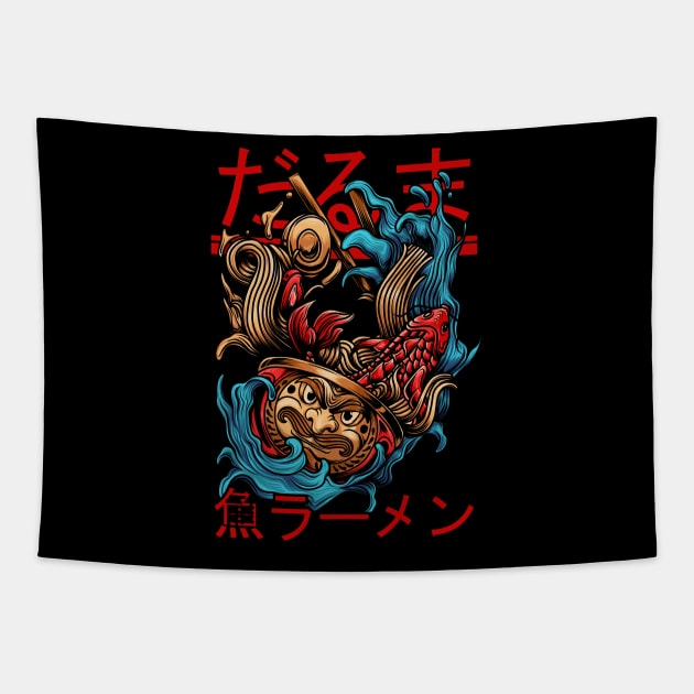 Daruma Fish Ramen Tapestry by Nizam_VisArt