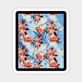 Palm Leaves And Flowers, Red Blue Magnet