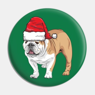 Santa Hat-Wearing Cute Bulldog Funny Christmas Holiday Pin