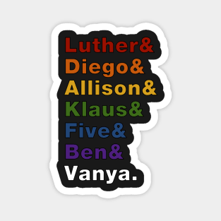 Pride Colored Umbrella Academy Character Names Magnet