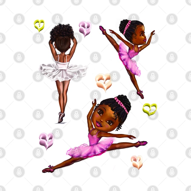 Ballet - Black ballerina girls with love hearts ! beautiful  African American  girls with Afro hair and dark brown skin wearing a pink tutu.Hair love ! by Artonmytee