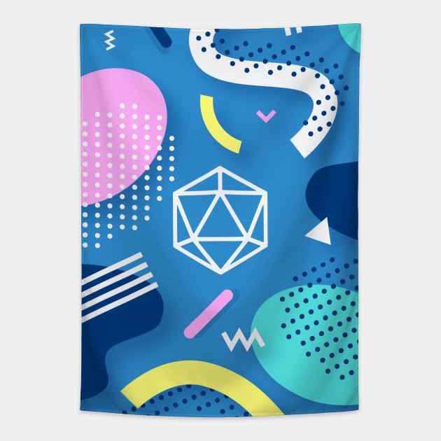 Retro Memphis Blue Polyhedral 20 Sided Dice Tabletop RPG Tapestry by dungeonarmory