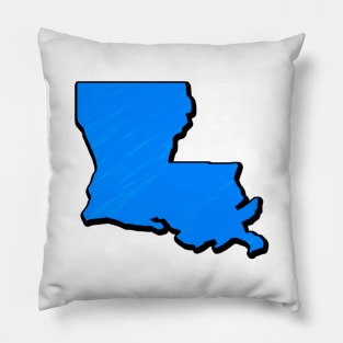 Bright Blue Louisiana Outline Pillow