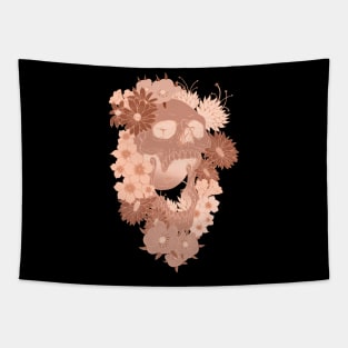 Skull and Flowers monocromatic Tapestry