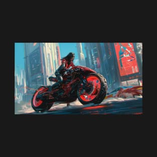 Biker Girl Cyberpunk LA Pursuit T-Shirt