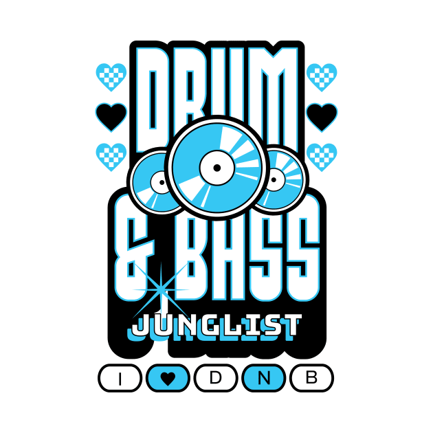 DRUM AND BASS  - 3 Records & Hearts (Black/Blue) by DISCOTHREADZ 