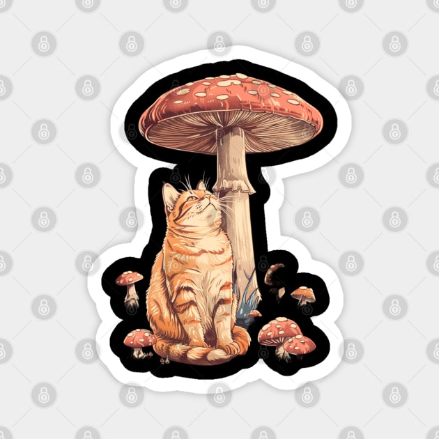 Cat Mushroom Encounters Pawprints in Fungi Magnet by BilodeauBlue