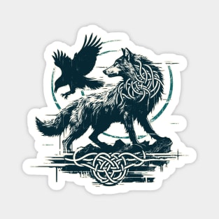 Retro Vintage Wolf and Raven Magnet