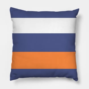 A fashionable assortment of Purple Navy, White, Topaz, Pale Orange and Orangeish stripes. Pillow