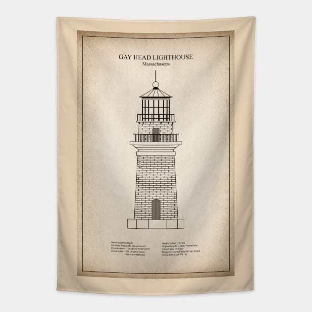 Gay Head Lighthouse - Massachusetts - SD Tapestry by SPJE Illustration Photography