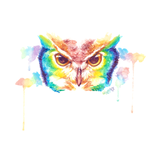 Owl T-Shirt - Rainbow Watercolor Owl by LUXXICC