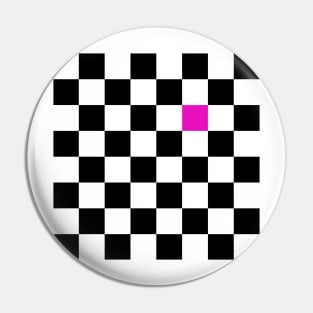 Checkered Black and White with One Hot Pink Square Pin