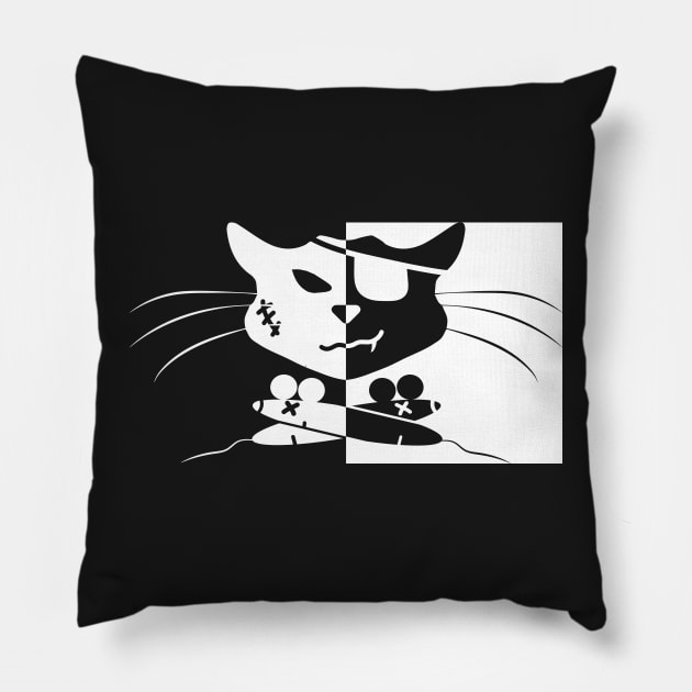 Jolly Roger Pirate Black Cat Crossbones (Cross Mice) Pattern Pillow by pelagio