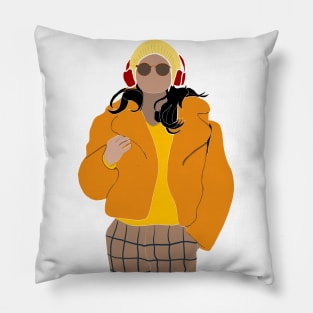 Only Murders In The Building, Mabel Mora Yellow Fur Coat & Red Beats Fan Art Pillow