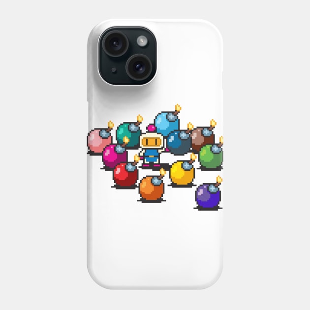 Bomberman rainbow bombs pixel art Phone Case by PXLFLX