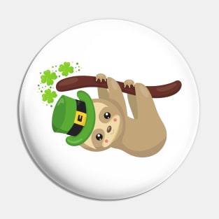 Saint Patrick's Day Sloth, Leprechaun Hat, Clovers Pin