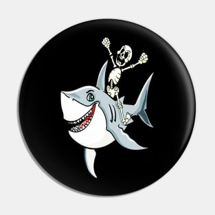 Skeleton Riding Shark Pin