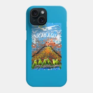 Green parakeets and active volcano Phone Case