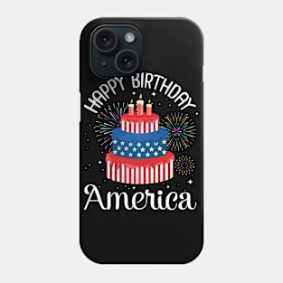 Big US Flag Birthday Cake And Fireworks Happy Birthday America Independence July 4th Day Phone Case