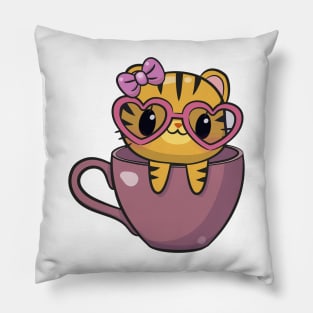 Cute Tiger in cup of coffee Pillow