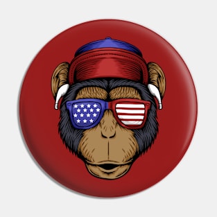 Cool Monkey Head with USA Sunglasses Pin