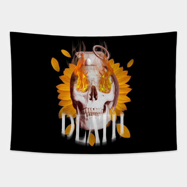 Skull grenade with burning eyes Tapestry by Street Tempo