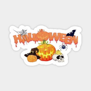 Funny Halloween Pumpkin Spider Bat Skull Magnet