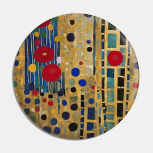 Red and Blue Abstract Flowers After Klimt Pin