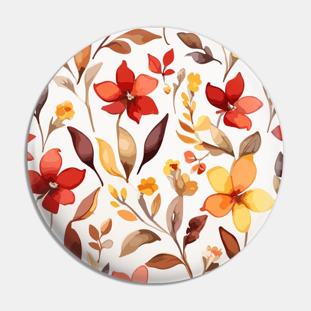 Yellow Red and Brown Floral Pattern on White Pin by Siha Arts