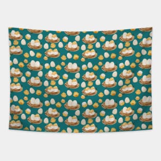 Nest of Chicks Hatching on Teal Tapestry