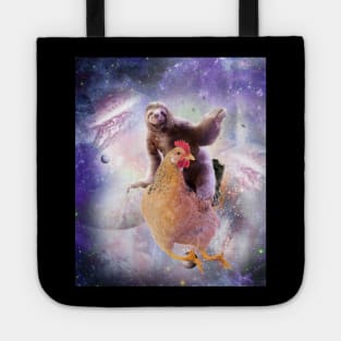 Space Sloth Riding Chicken, Galaxy Sloths Chickens, Funny Tote