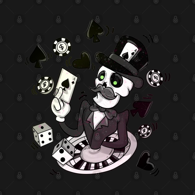 Skeleton Casino Blackjack Dealing Poker Playing Skull by Trendy Black Sheep