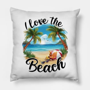 I Love the Beach Tropical Beach Lover Summertime Palm Trees Summer Vacation Beach Pillow