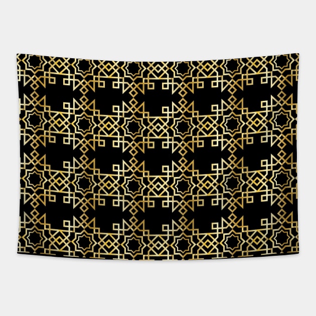 Elegant Black And Gold Moroccan Pattern Tapestry by ArticArtac