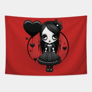 Chibi Goth Valentine Emo Girl Heart Balloons Tapestry