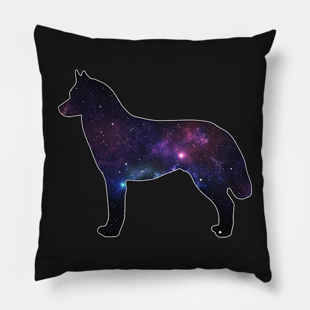 Galaxy Siberian Husky Silhouette Pillow by doglovershirts