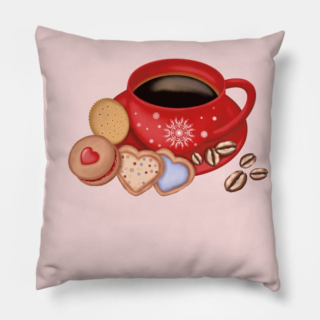 Christmas Coffee Mug And Cookies. Pillow by Kisby