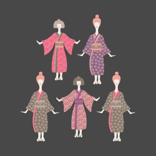 KIMONO LADIES Traditional Japanese Geisha Women in Vintage Palette Pink Purple Warm Gray Blue - UnBlink Studio by Jackie Tahara T-Shirt