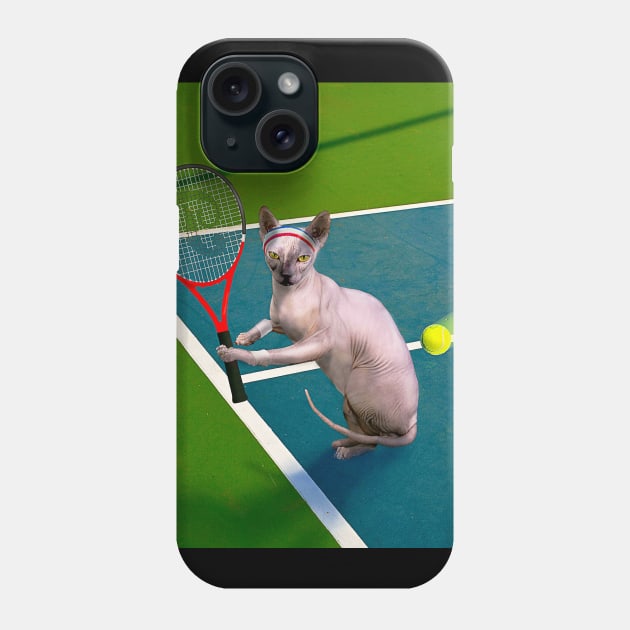 Sphynx Hairless Cat Playing Tennis Phone Case by Random Galaxy