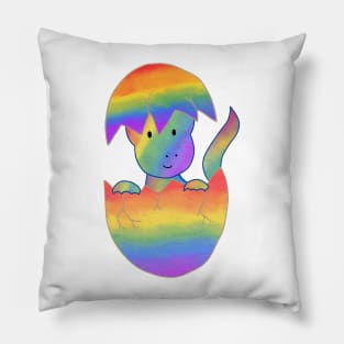 Pride Dinosaur Hatching from a Pride Rainbow Egg Pillow