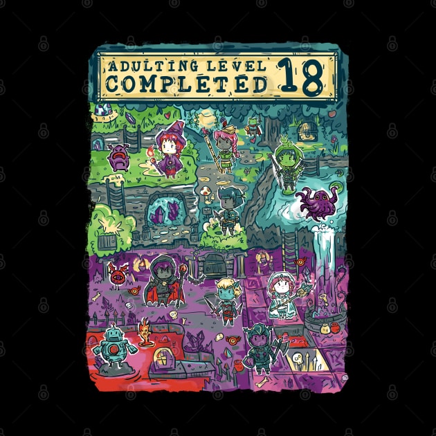 Adulting Level 18 Completed Birthday Gamer by Norse Dog Studio