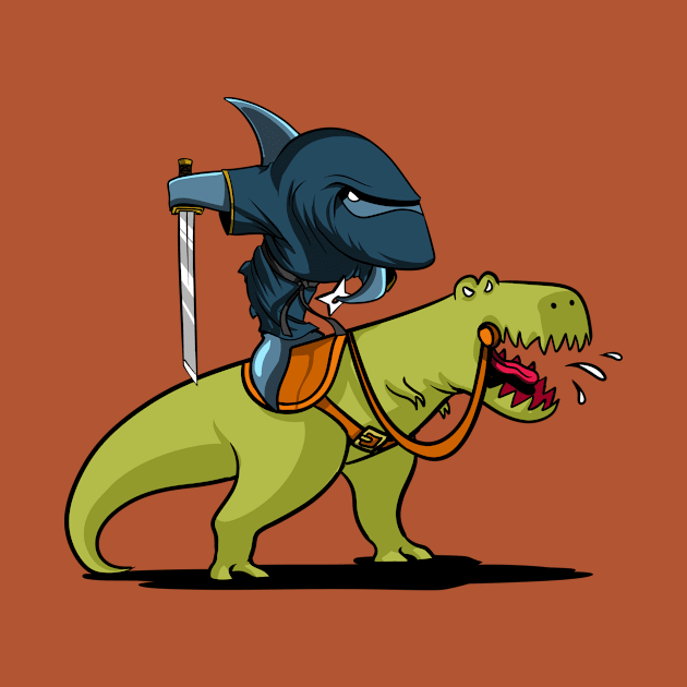 Shark Ninja Riding T-Rex Dinosaur by underheaven