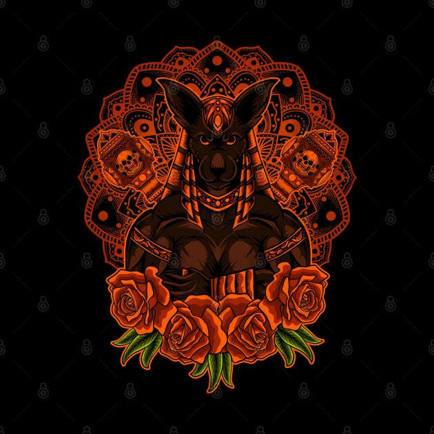 Anubis god mandala roses by Mako Design 