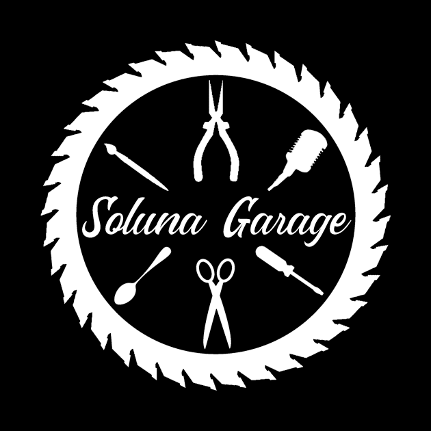 Soluna Garage circle style logo (white art) by solunagarage