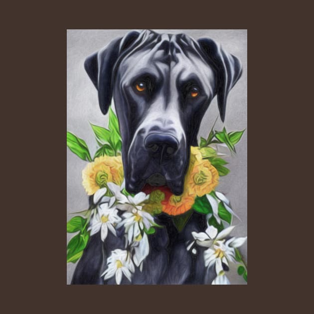 Beautiful Pastel Great Dane With collar Of Yellow & White Flowers by NikkiBear67