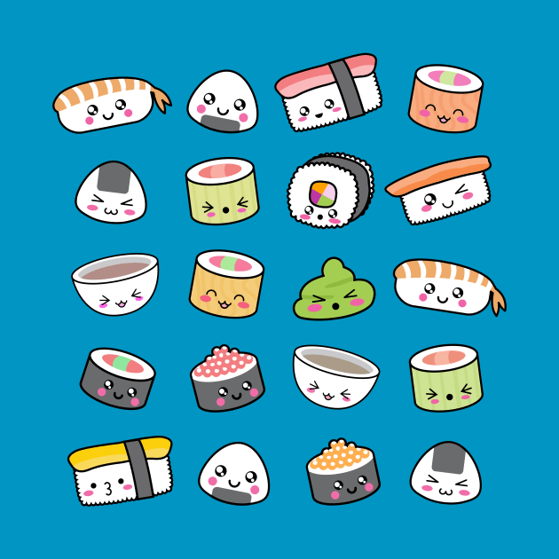 Happy kawaii sushi pattern by EuGeniaArt