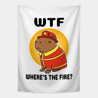 WTF where's the fire Capybara Firefighter Tapestry